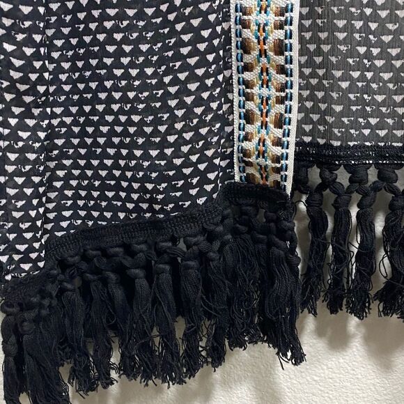 Xhilaration‎ Black White Kimono Cardigan Boho Fringe Trim Size M - Picture 6 of 13